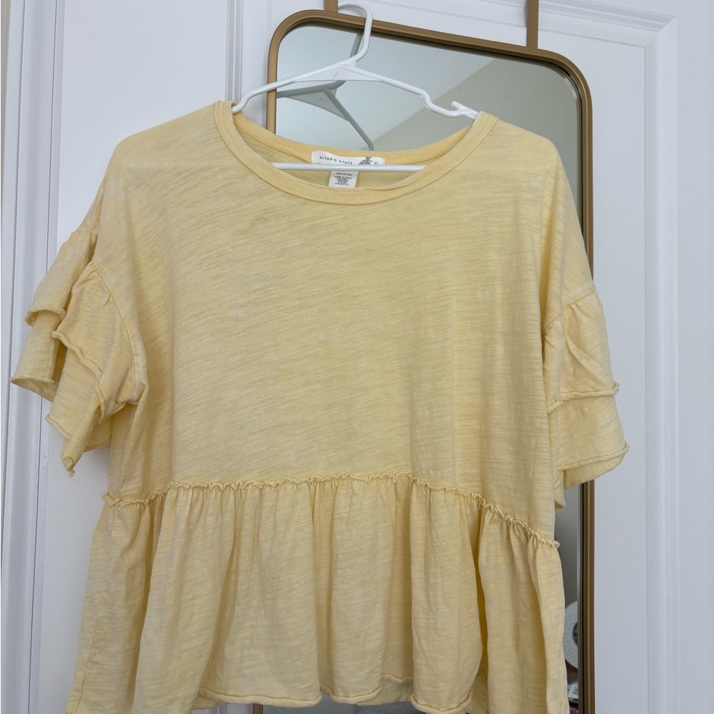 Altar'd State Light Yellow Peplum Blouse